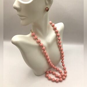 Vintage Pastel Pink Lucite Beaded Necklace and Earrings